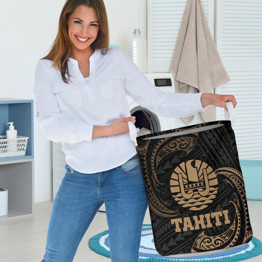 Tahiti Polynesian Laundry Basket - Gold Tribal Wave - Polynesian Pride