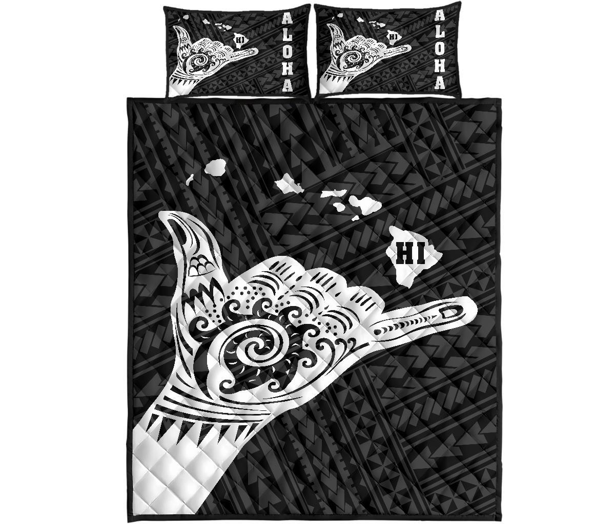 Hawaii Shaka Map Polynesian Quilt Bed Set - White White - Polynesian Pride