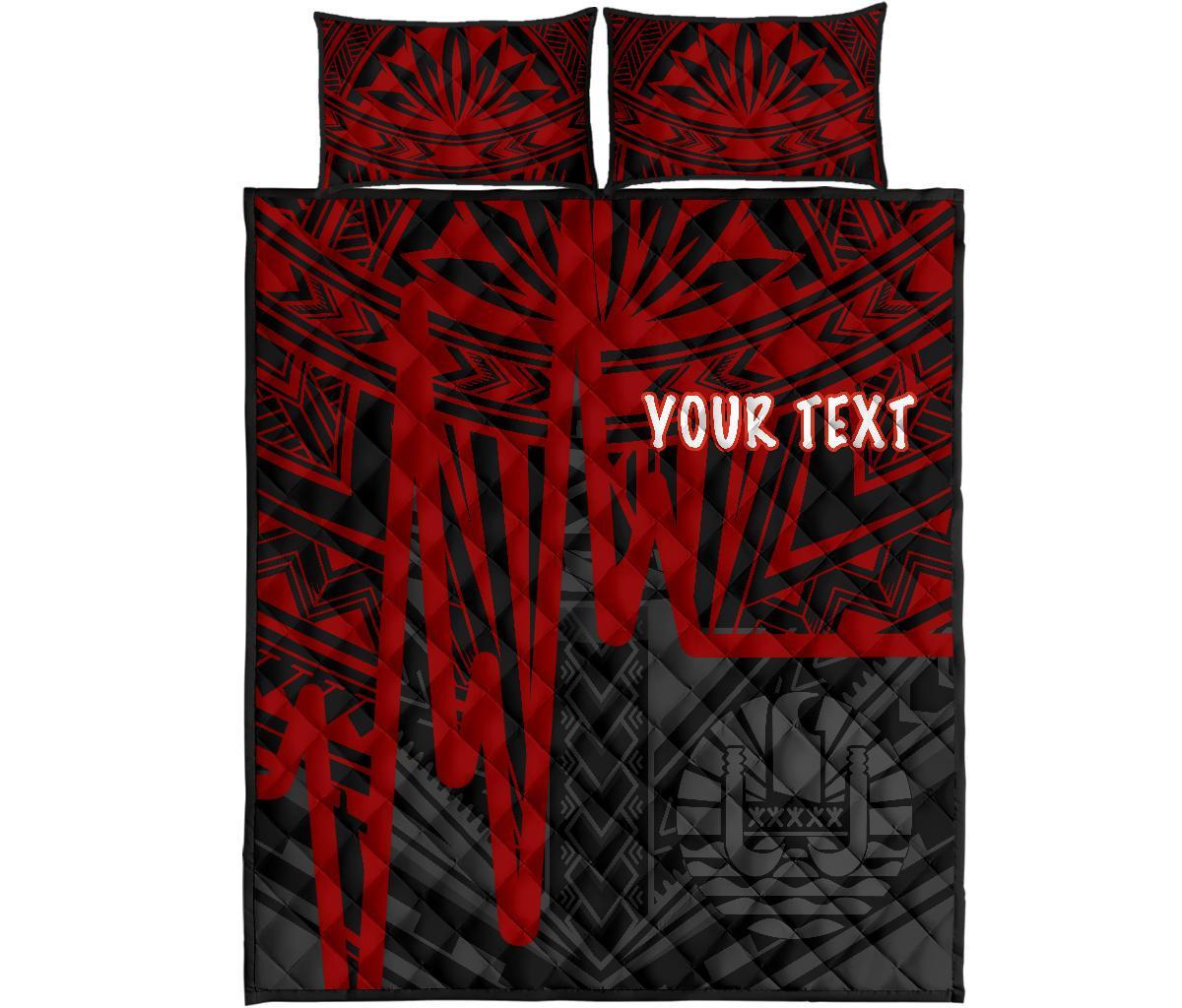 Tahiti Personalised Quilt Bed Set - Tahiti Seal In Heartbeat Patterns Style (Red) - Polynesian Pride