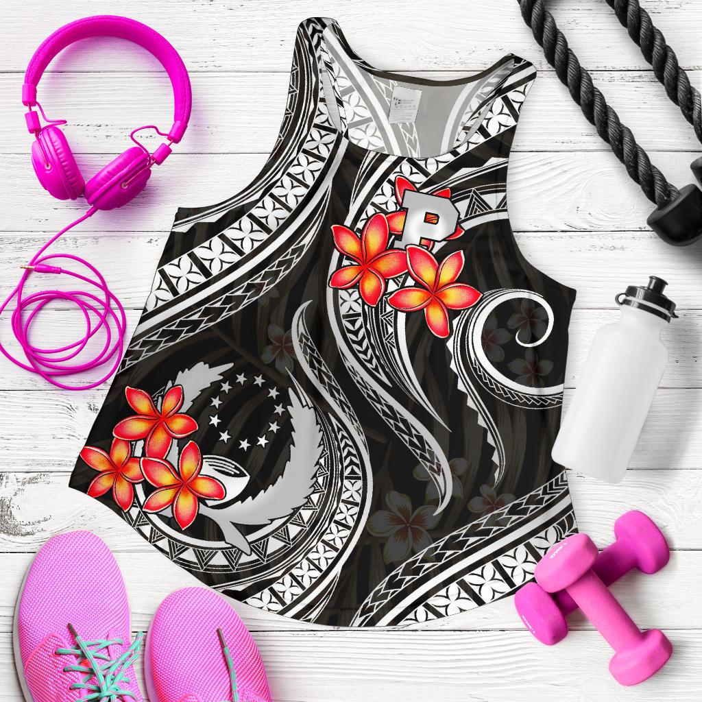 Pohnpei Micronesian Women Racerback Tank - Black Plumeria BLACK - Polynesian Pride