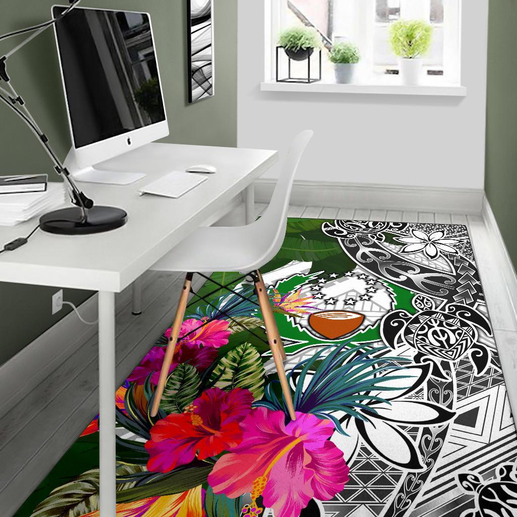Pohnpei Area Rug White - Turtle Plumeria Banana Leaf - Polynesian Pride