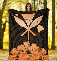 Hawaiian Kanaka Premium Blanket Hibiscus Polynesian Love Orange - Polynesian Pride