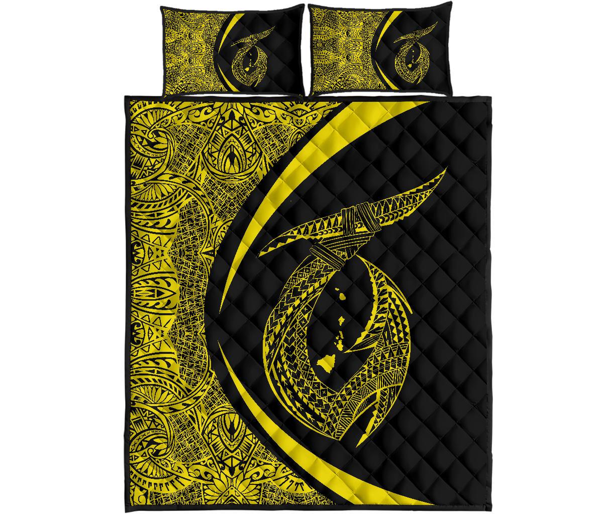 Hawaii Fish Hook Polynesian Quilt Bed Set - Circle Style Yellow Yellow - Polynesian Pride