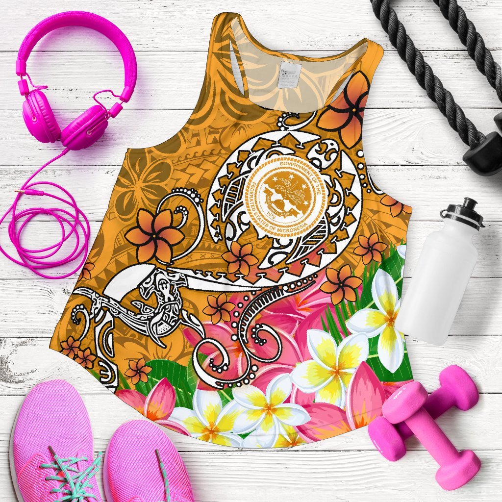 FSM Women's Racerback Tank - Turtle Plumeria (Gold) Gold - Polynesian Pride