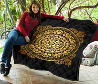 Hibiscus Gold Circle Tapestry Premium Quilt - Polynesian Pride