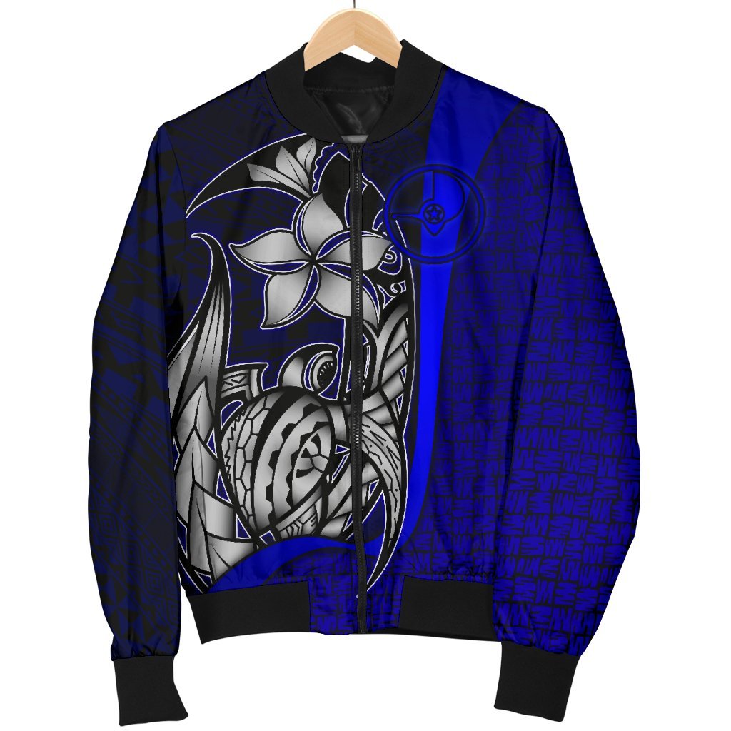 Yap Micronesia Men's Bomber Jackets Blue - Turtle With Hook - Polynesian Pride