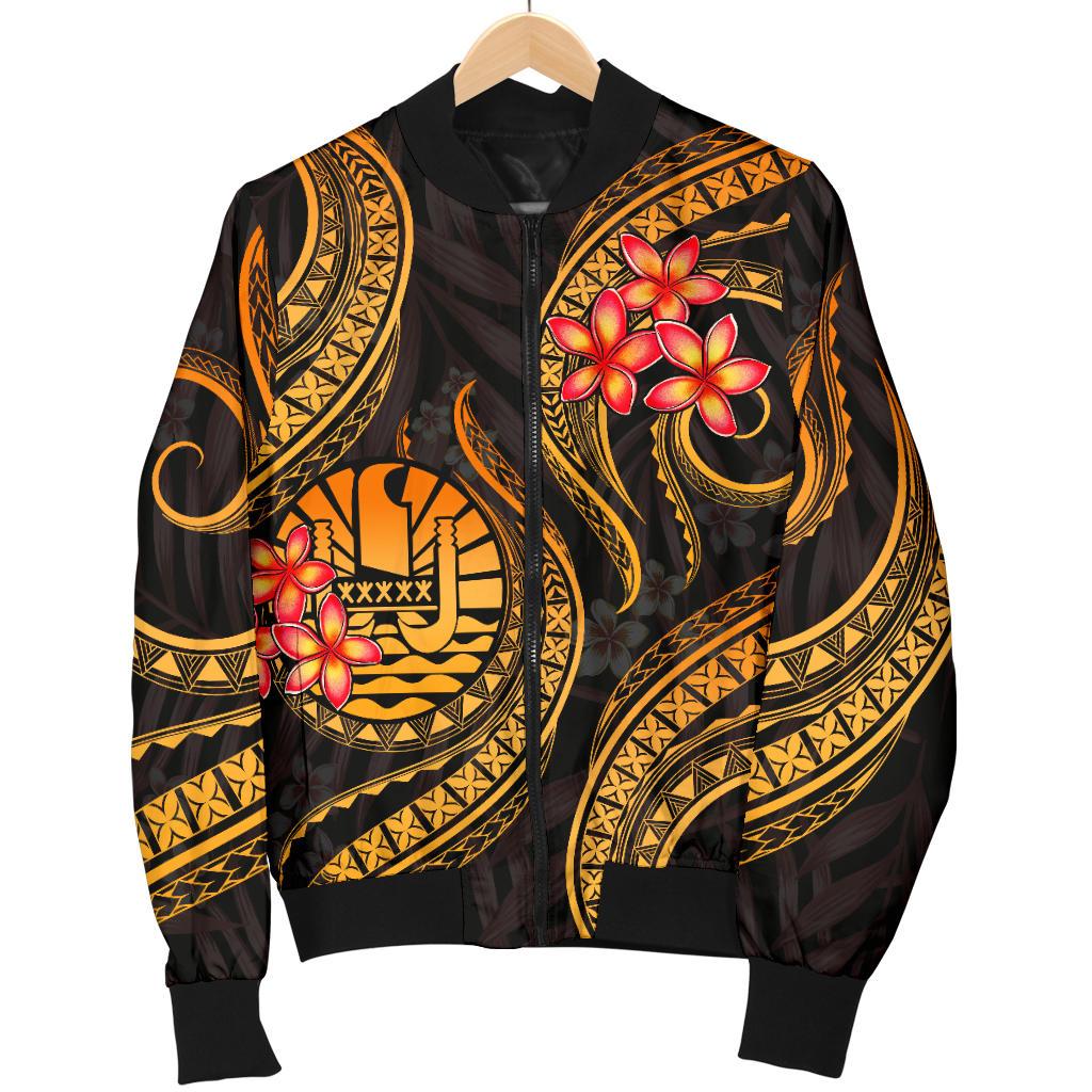 Tahiti Polynesian Men Bomber Jacket - Gold Plumeria GOLD - Polynesian Pride