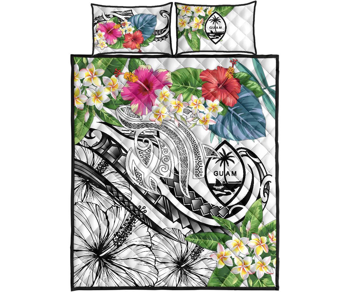 Guam Polynesian Quilt Bed Set - Summer Plumeria (White) - Polynesian Pride