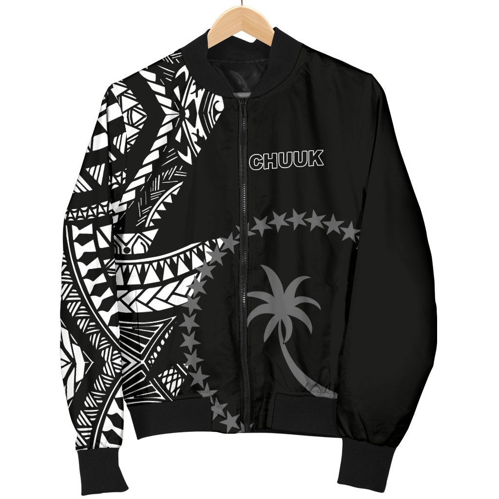 Chuuk Men's Bomber Jacket - Micronesian Pattern Flash Black Black - Polynesian Pride