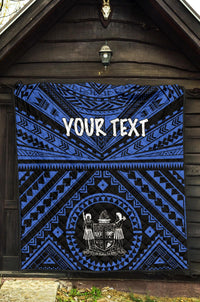 Fiji Personalised Premium Quilt - Fiji Seal With Polynesian Tattoo Style ( Blue) - Polynesian Pride