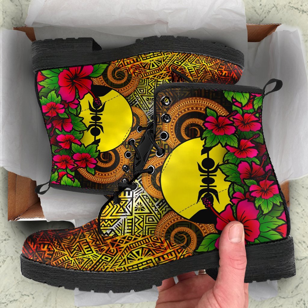 New Caledonia Polynesian Leather Boots - Hibiscus Vintage Orange - Polynesian Pride