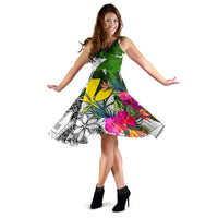 Hawaii Midi Dress White - Turtle Plumeria Banana Leaf - Polynesian Pride