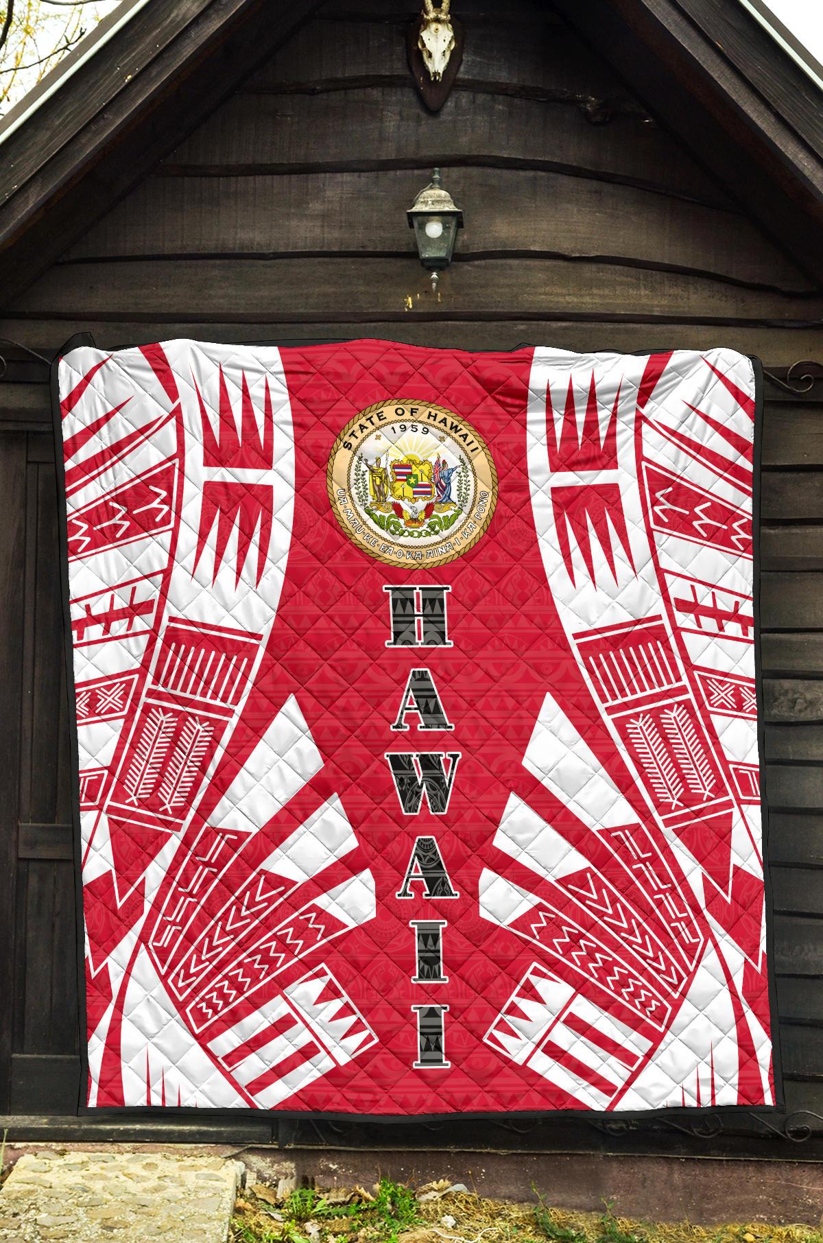 Hawaii Premium Quilt - Hawaii Seal Polynesian White Tattoo (Red) - Polynesian Pride