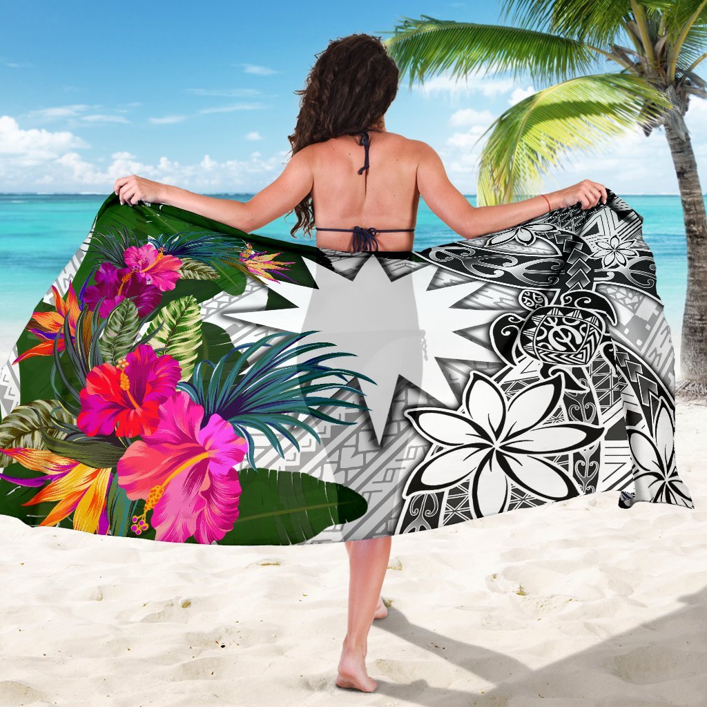 Nauru Sarong White - Turtle Plumeria Banana Leaf - Polynesian Pride