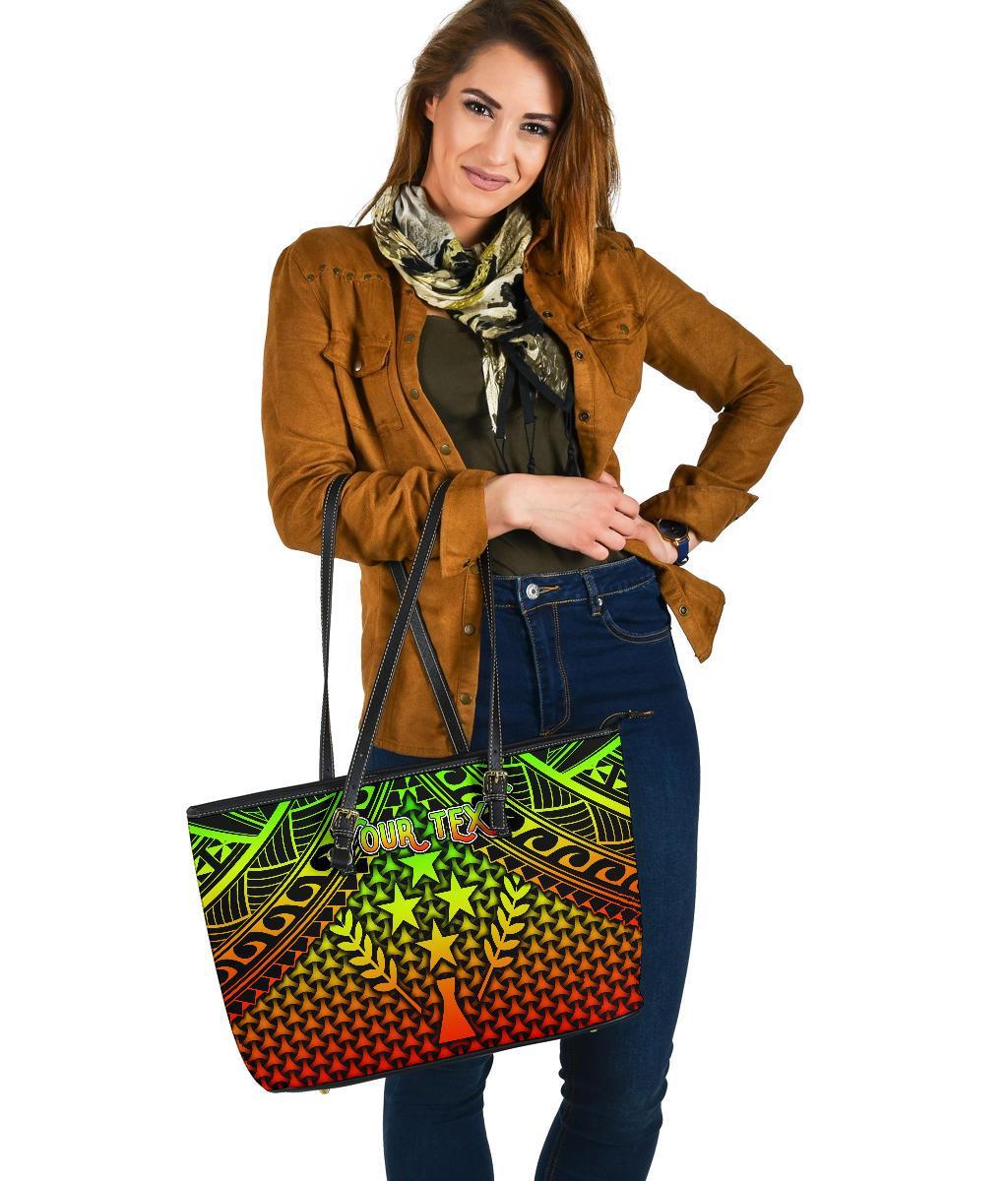 Polynesian Kosrae Personalised Leather Tote Bag - Reggae Vintage Polynesian Patterns - Polynesian Pride