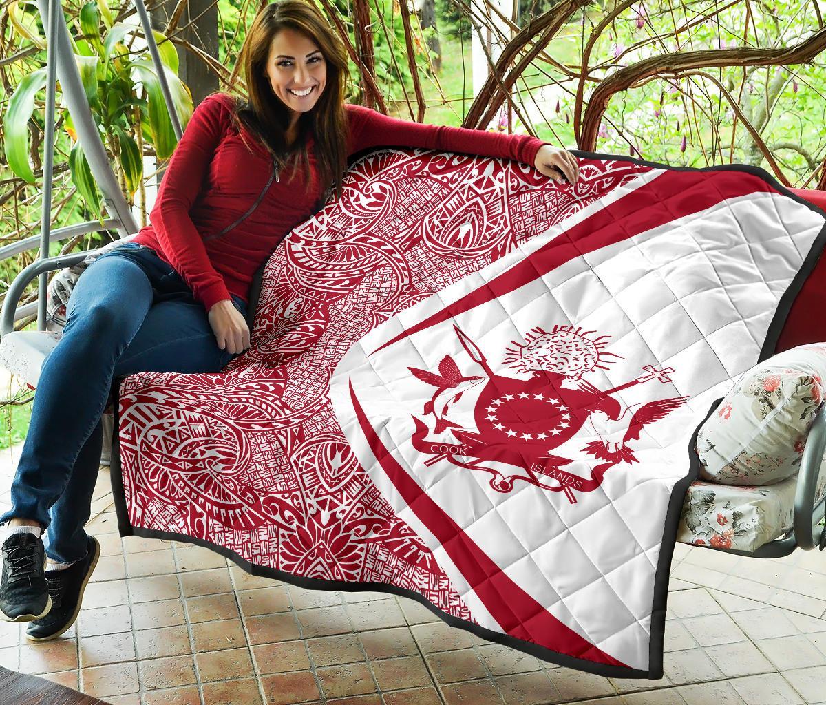 Cook Islands Coat Of Arms Polynesian Premium Quilt - Circle Style - 07 - Polynesian Pride