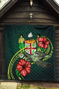 Fiji Polynesian Premium Quilt - Green Turtle Hibiscus - Polynesian Pride