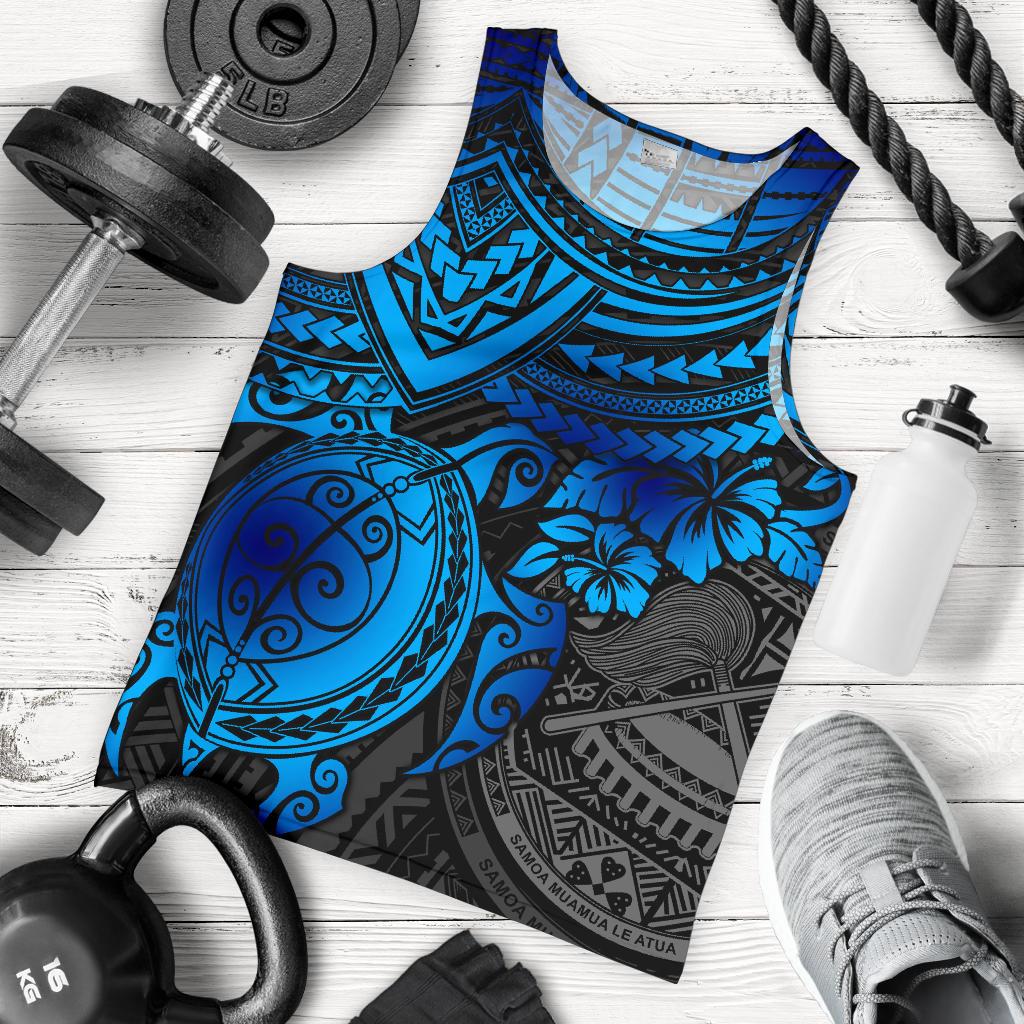 American Samoa Polynesian Men's Tank - Blue Turtle BLUE - Polynesian Pride