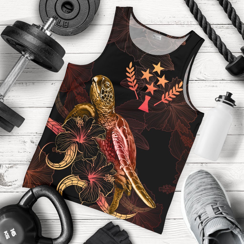 Kosrae Men Tank Top - Turtle With Blooming Hibiscus Gold Gold - Polynesian Pride