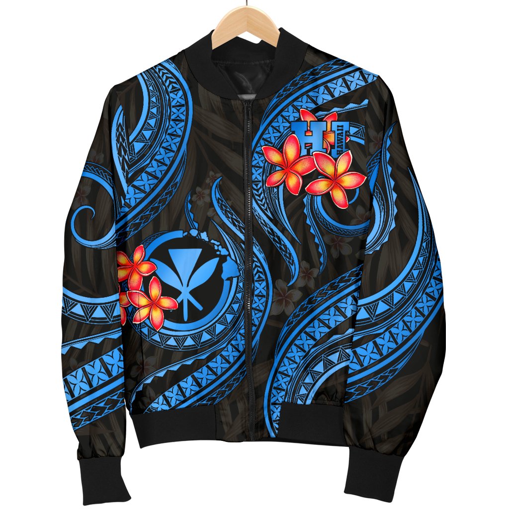 Polynesian Hawaii Men Bomber Jacket - Blue Plumeria BLUE - Polynesian Pride