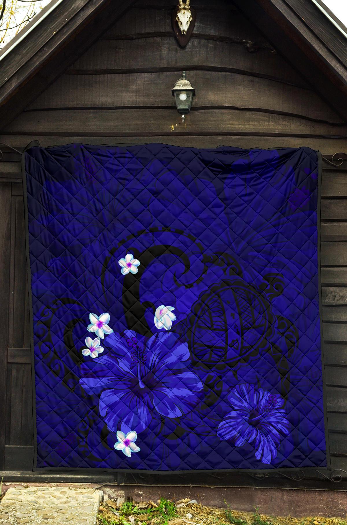 Hawaii Turtle Poly Tribal Blue Premium Quilt - Polynesian Pride