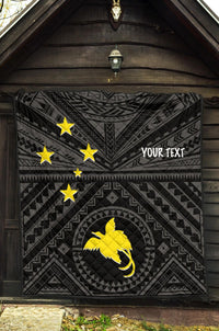 Papua New Guinea Personalised Premium Quilt - Flag With Polynesian Patterns (Black) - Polynesian Pride
