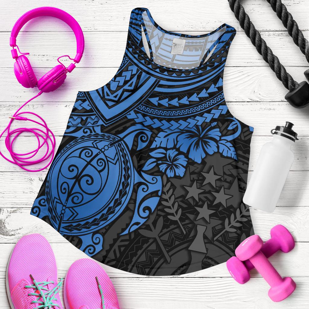 Kosrae Polynesian Racerback Tank (Women) - Blue Turtle Blue - Polynesian Pride