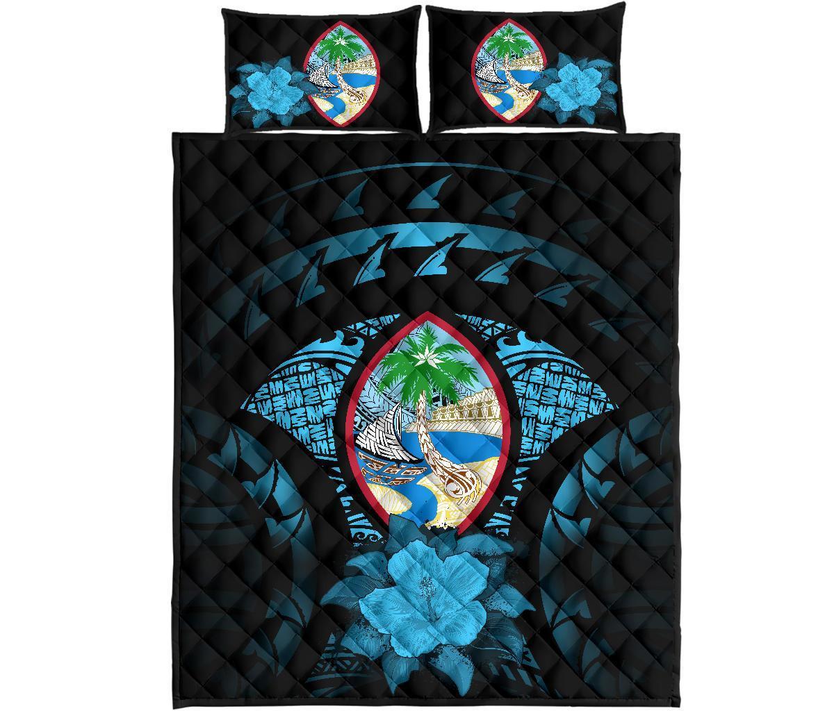 Guam Polynesian Quilt Bed Set Hibiscus Blue - Polynesian Pride