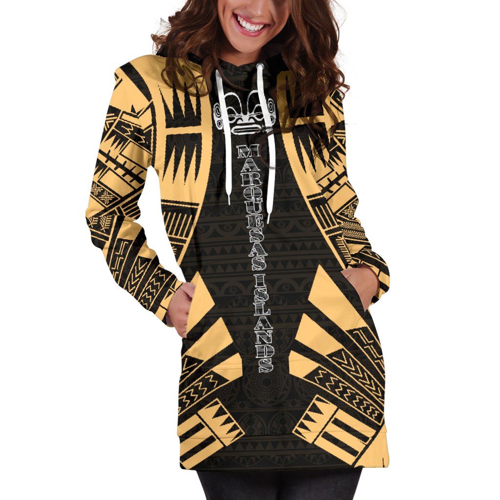 Marquesas Islands Hoodie Dress - Polynesian Tattoo Gold - Polynesian Pride