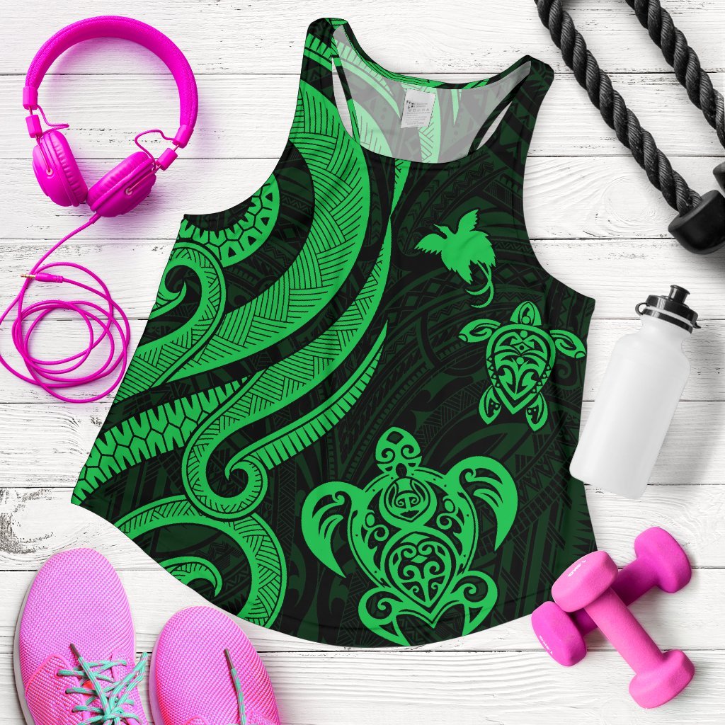 Papua New Guinea Women's Racerback Tank - Green Tentacle Turtle Green - Polynesian Pride