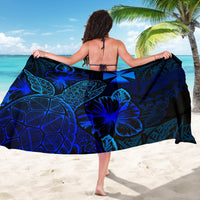 Wallis And Futuna Sarong - Turtle Hibiscus Pattern Blue - Polynesian Pride