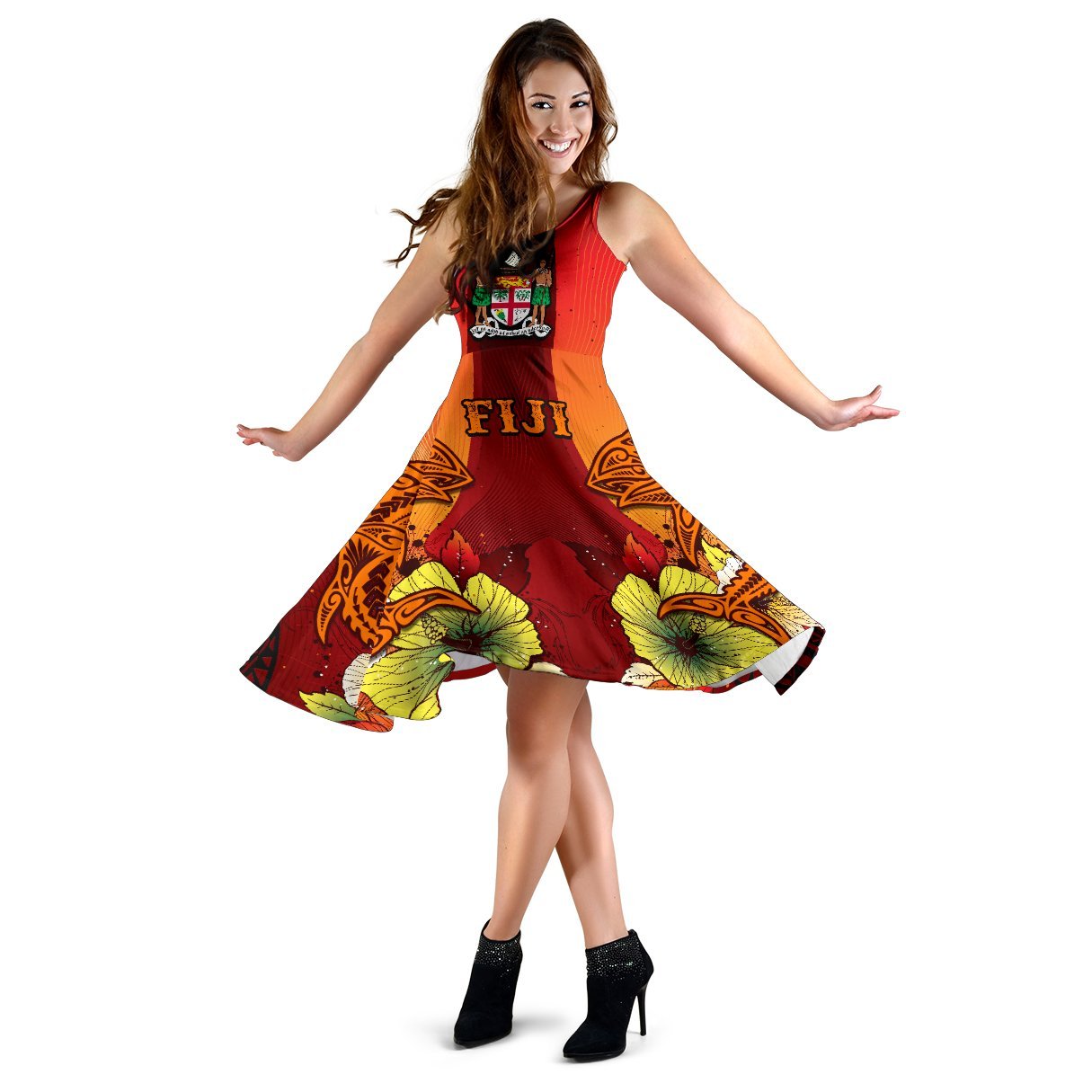 Fiji Women's Dress - Tribal Tuna Fish Women Orange - Polynesian Pride