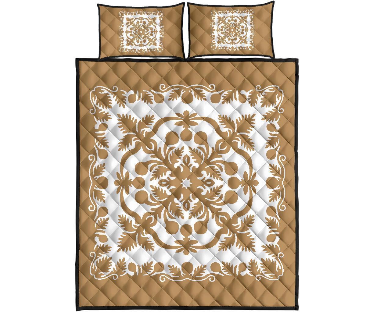 Hawaii Quilt Bed Set Royal - Gold And White Gold - Polynesian Pride