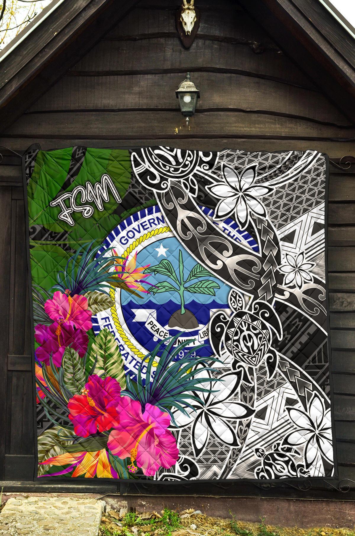 Federated States of Micronesia Premium Quilt - Turtle Plumeria Banana Leaf - Polynesian Pride