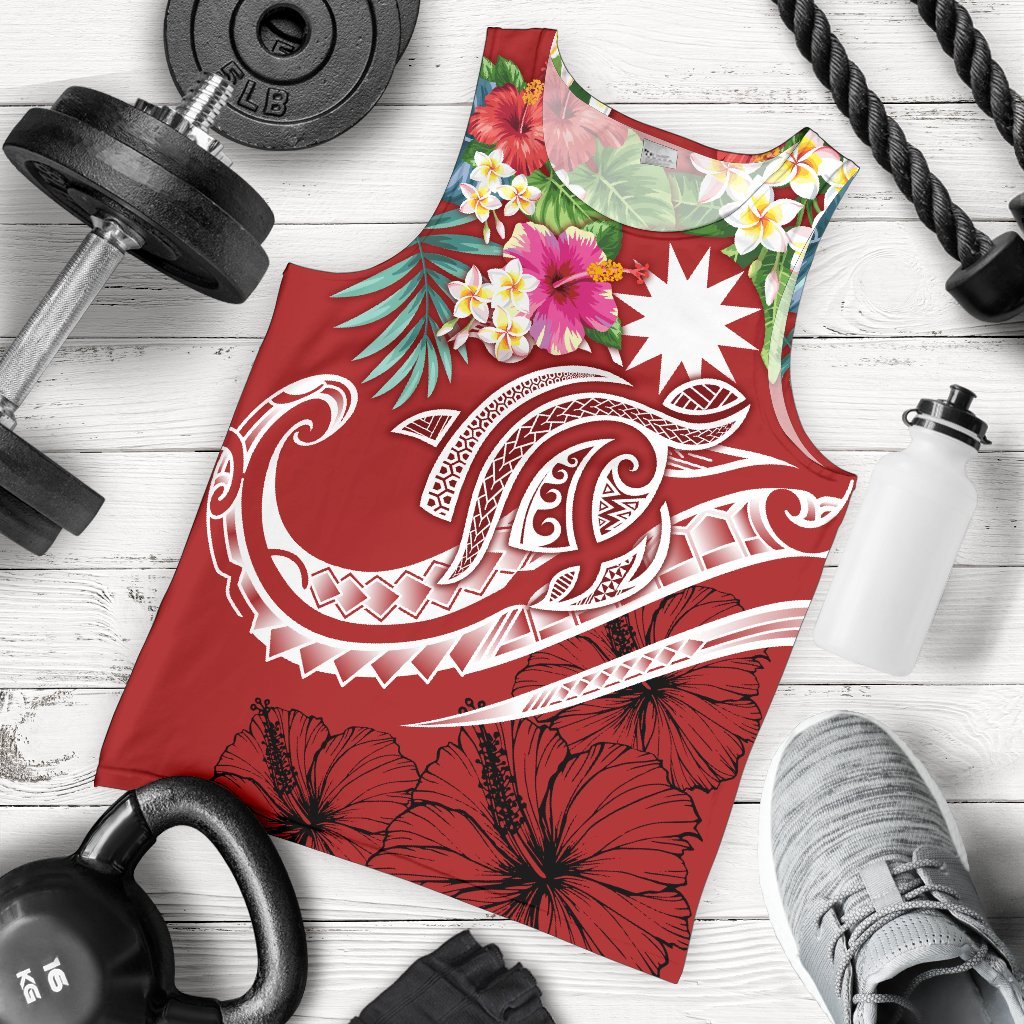 Nauru Polynesian Men's Tank Top - Summer Plumeria (Red) Red - Polynesian Pride