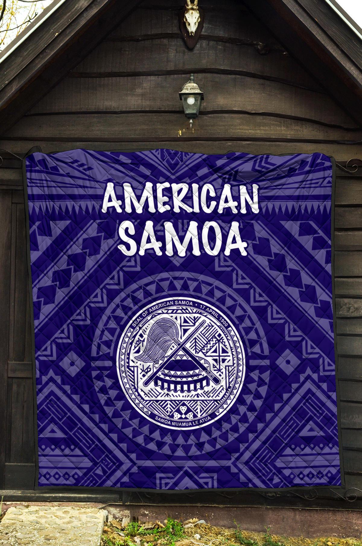 American Samoa Premium Quilt - Seal In Polynesian Tattoo Style ( Blue) - Polynesian Pride