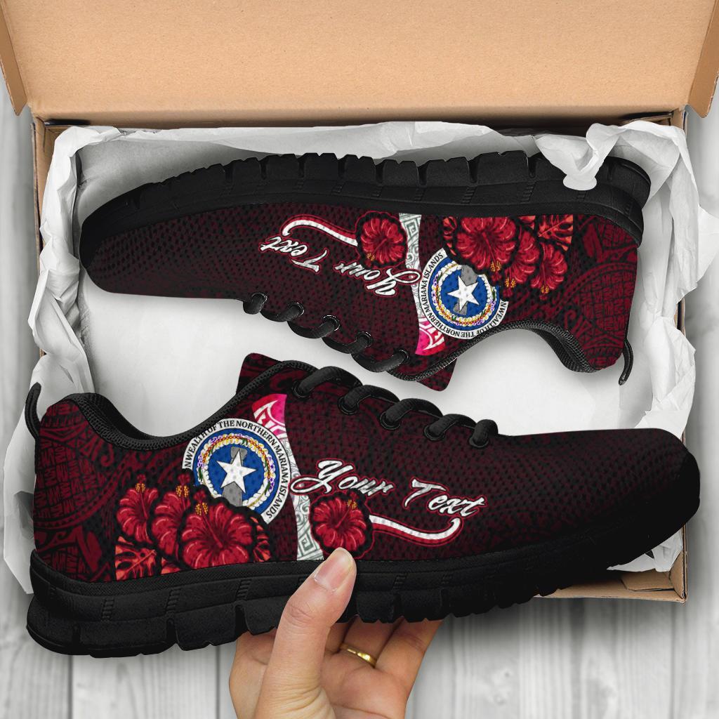 Northern Mariana Islands Polynesian Custom Personalised Sneakers - Coat Of Arm With Hibiscus - Polynesian Pride