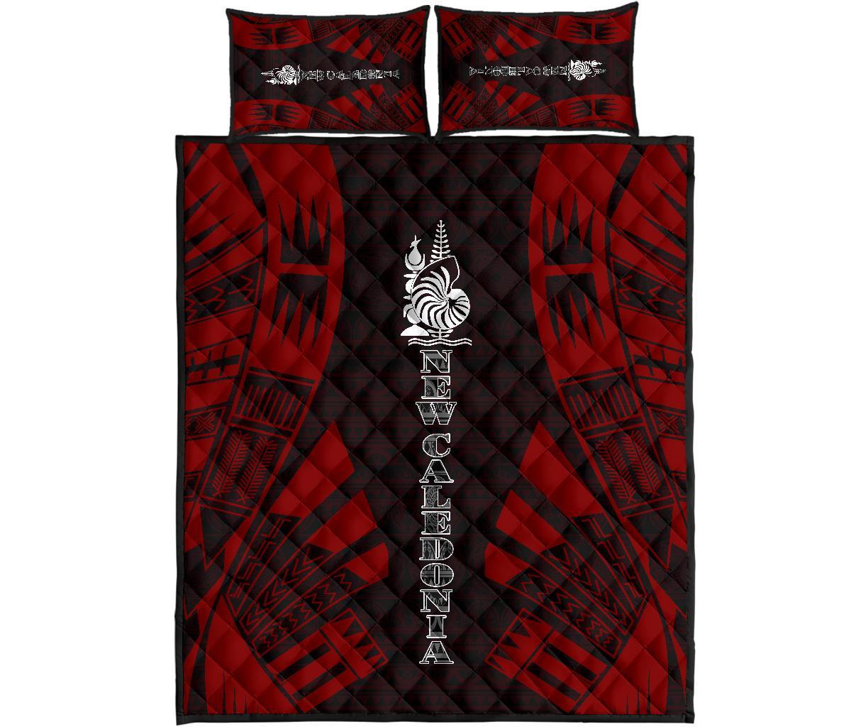 New Caledonia Quilt Bed Set - New Caledonia Coat Of Arms & Polynesian Red Tattoo Style Art - Polynesian Pride