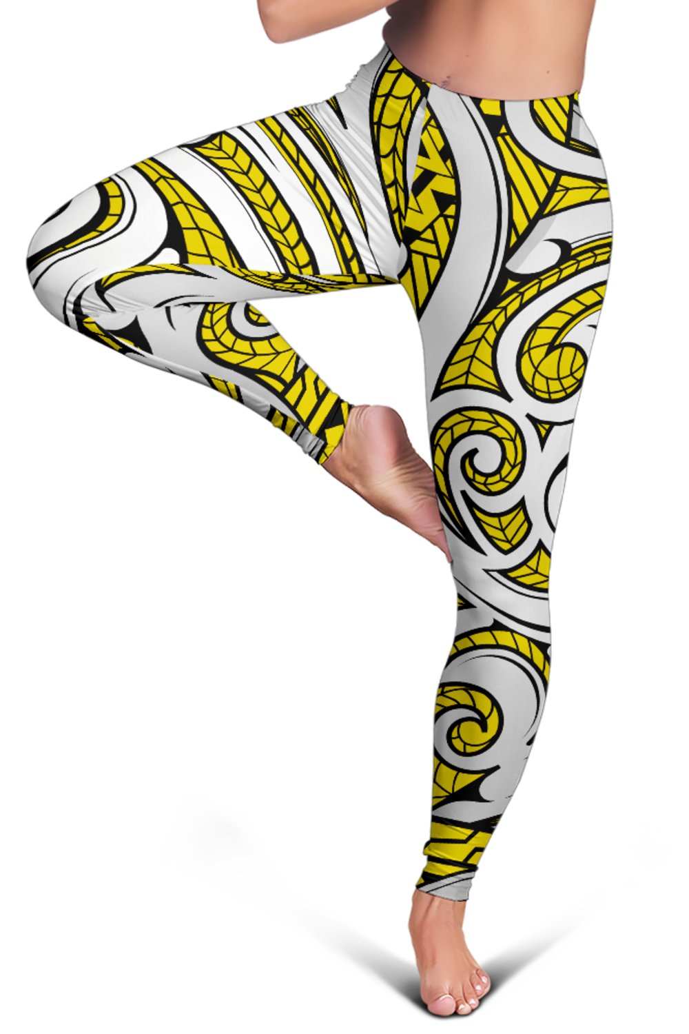 Polynesian Maori Ethnic Ornament Yellow Hawaii Women's Leggings AH - Polynesian Pride