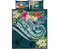 Guam Polynesian Quilt Bed Set - Summer Plumeria (Turquoise) - Polynesian Pride
