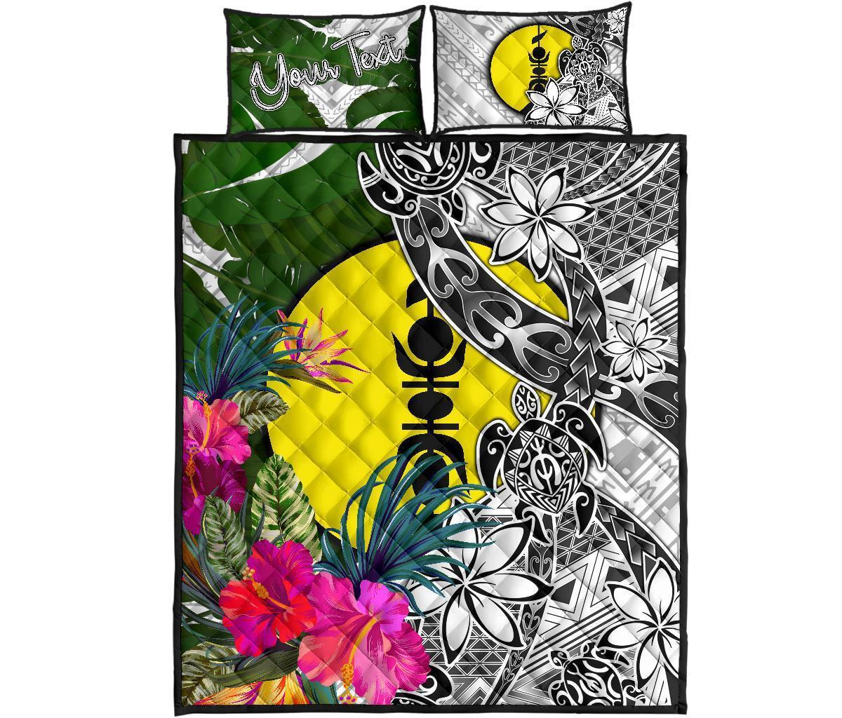 New Caledonia Custom Personalised Quilt Bet Set White - Turtle Plumeria Banana Leaf - Polynesian Pride