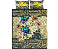 Kanaka Maoli (Hawaiian) Quilt Bed Set - Polynesian Turtle Hibiscus Beige Beige - Polynesian Pride