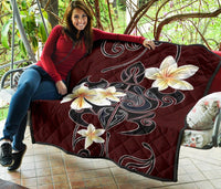 Turtle Poly Tribal Plumeria Red Premium Quilt - Polynesian Pride