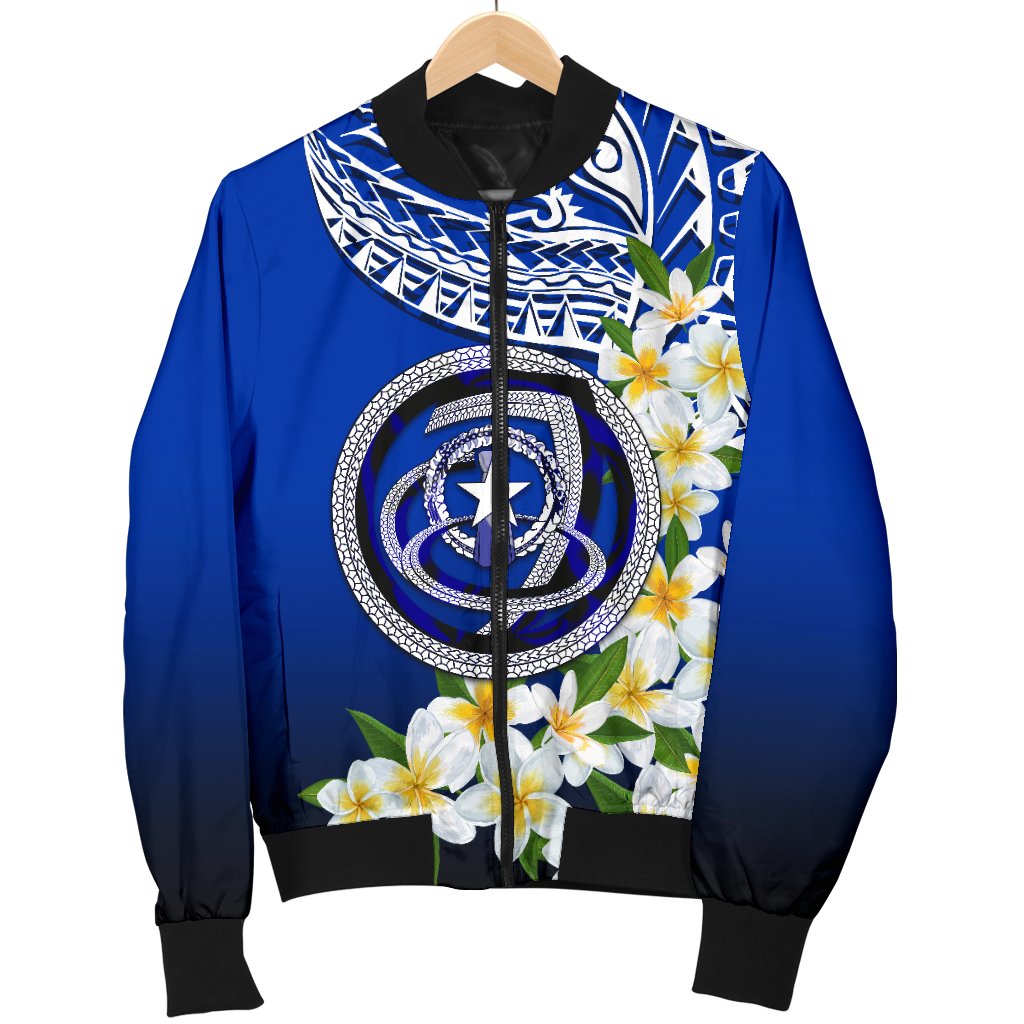 Northern Mariana Islands Men's Bomber Jacket - Polynesian Plumeria Pattern - Polynesian Pride
