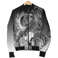 Pohnpei Custom Personalised Men's Bomber Jacket - Humpback Whale with Tropical Flowers (White) - Polynesian Pride