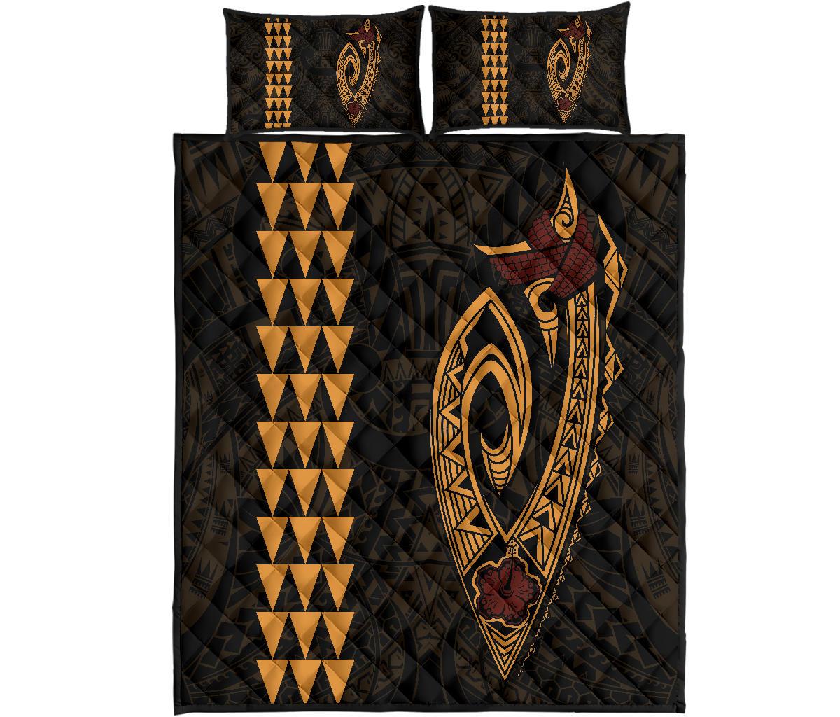 Hawaii Kakau Makau Fish Hook Polynesian Quilt Bed Set - Original Gold - Polynesian Pride