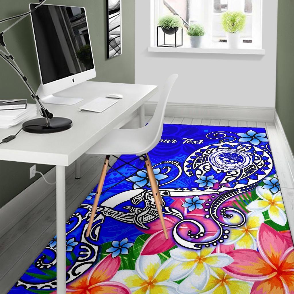 FSM Custom Personalised Area Rug - Turtle Plumeria (Blue) - Polynesian Pride