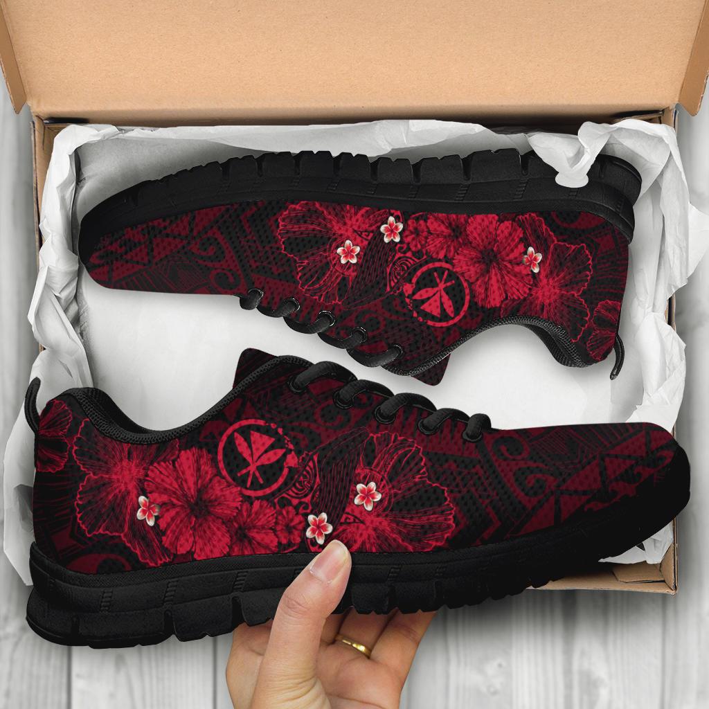 Polynesian Hawaii Kanaka Maoli Sneakers - Humpback Whale with Hibiscus (Red) - Polynesian Pride