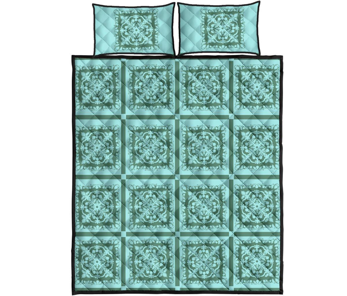 Hawaii Royal Quilt Bed Set - Hill Ver 5 Turquoise - Polynesian Pride