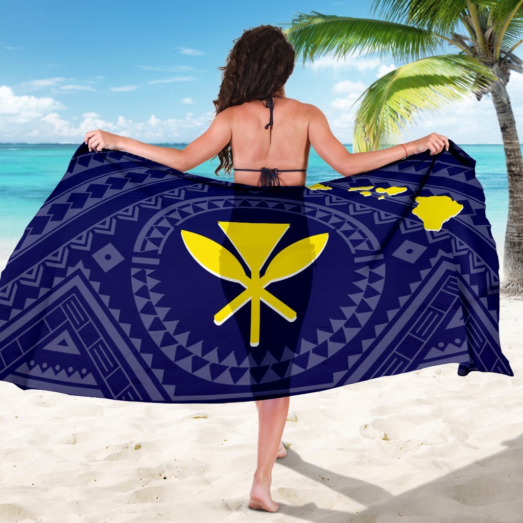 Hawaii Sarong - Hawaii Kanaka Maoli And Map ( Blue) - Polynesian Pride